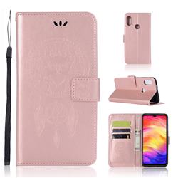 Intricate Embossing Owl Campanula Leather Wallet Case for Xiaomi Mi Redmi Note 7 / Note 7 Pro - Rose Gold