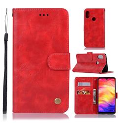 Luxury Retro Leather Wallet Case for Xiaomi Mi Redmi Note 7 / Note 7 Pro - Red