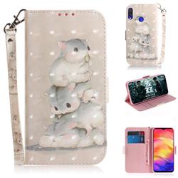 Three Squirrels 3D Painted Leather Wallet Phone Case for Xiaomi Mi Redmi Note 7 / Note 7 Pro