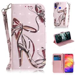 Butterfly High Heels 3D Painted Leather Wallet Phone Case for Xiaomi Mi Redmi Note 7 / Note 7 Pro