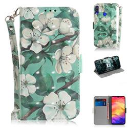 Watercolor Flower 3D Painted Leather Wallet Phone Case for Xiaomi Mi Redmi Note 7 / Note 7 Pro