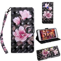 Black Powder Flower 3D Painted Leather Wallet Case for Xiaomi Mi Redmi Note 7 / Note 7 Pro