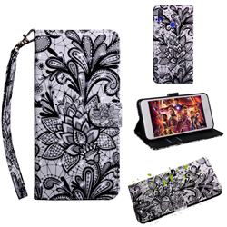 Black Lace Rose 3D Painted Leather Wallet Case for Xiaomi Mi Redmi Note 7 / Note 7 Pro