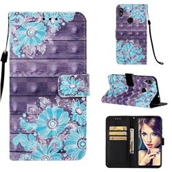 Blue Flower 3D Painted Leather Wallet Case for Xiaomi Mi Redmi Note 7 / Note 7 Pro
