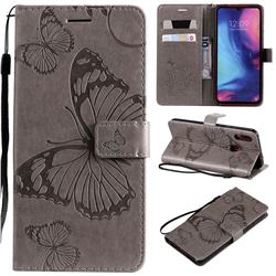 Embossing 3D Butterfly Leather Wallet Case for Xiaomi Mi Redmi Note 7 / Note 7 Pro - Gray