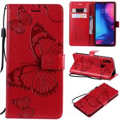 Embossing 3D Butterfly Leather Wallet Case for Xiaomi Mi Redmi Note 7 / Note 7 Pro - Red