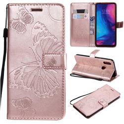 Embossing 3D Butterfly Leather Wallet Case for Xiaomi Mi Redmi Note 7 / Note 7 Pro - Rose Gold