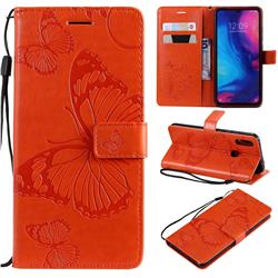 Embossing 3D Butterfly Leather Wallet Case for Xiaomi Mi Redmi Note 7 / Note 7 Pro - Orange