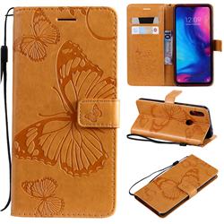 Embossing 3D Butterfly Leather Wallet Case for Xiaomi Mi Redmi Note 7 / Note 7 Pro - Yellow