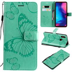 Embossing 3D Butterfly Leather Wallet Case for Xiaomi Mi Redmi Note 7 / Note 7 Pro - Green