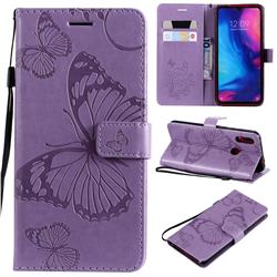 Embossing 3D Butterfly Leather Wallet Case for Xiaomi Mi Redmi Note 7 / Note 7 Pro - Purple