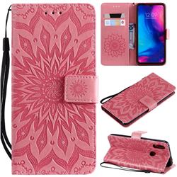 Embossing Sunflower Leather Wallet Case for Xiaomi Mi Redmi Note 7 / Note 7 Pro - Pink