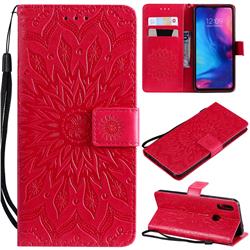 Embossing Sunflower Leather Wallet Case for Xiaomi Mi Redmi Note 7 / Note 7 Pro - Red