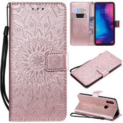 Embossing Sunflower Leather Wallet Case for Xiaomi Mi Redmi Note 7 / Note 7 Pro - Rose Gold
