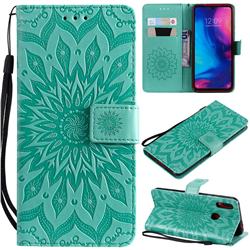 Embossing Sunflower Leather Wallet Case for Xiaomi Mi Redmi Note 7 / Note 7 Pro - Green