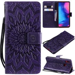 Embossing Sunflower Leather Wallet Case for Xiaomi Mi Redmi Note 7 / Note 7 Pro - Purple