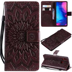Embossing Sunflower Leather Wallet Case for Xiaomi Mi Redmi Note 7 / Note 7 Pro - Brown