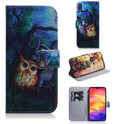 Oil Painting Owl PU Leather Wallet Case for Xiaomi Mi Redmi Note 7 / Note 7 Pro