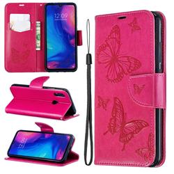 Embossing Double Butterfly Leather Wallet Case for Xiaomi Mi Redmi Note 7 / Note 7 Pro - Red