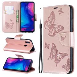 Embossing Double Butterfly Leather Wallet Case for Xiaomi Mi Redmi Note 7 / Note 7 Pro - Rose Gold