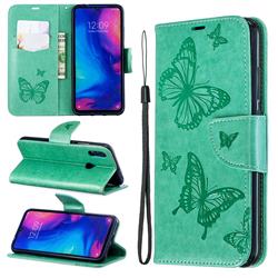 Embossing Double Butterfly Leather Wallet Case for Xiaomi Mi Redmi Note 7 / Note 7 Pro - Green