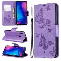 Embossing Double Butterfly Leather Wallet Case for Xiaomi Mi Redmi Note 7 / Note 7 Pro - Purple