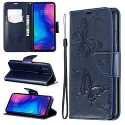Embossing Double Butterfly Leather Wallet Case for Xiaomi Mi Redmi Note 7 / Note 7 Pro - Dark Blue