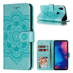 Intricate Embossing Datura Solar Leather Wallet Case for Xiaomi Mi Redmi Note 7 / Note 7 Pro - Green