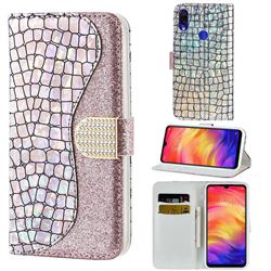 Glitter Diamond Buckle Laser Stitching Leather Wallet Phone Case for Xiaomi Mi Redmi Note 7 / Note 7 Pro - Pink