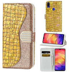 Glitter Diamond Buckle Laser Stitching Leather Wallet Phone Case for Xiaomi Mi Redmi Note 7 / Note 7 Pro - Gold