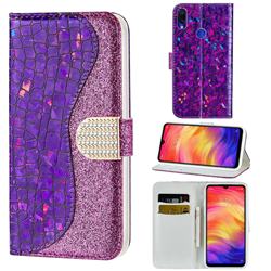 Glitter Diamond Buckle Laser Stitching Leather Wallet Phone Case for Xiaomi Mi Redmi Note 7 / Note 7 Pro - Purple