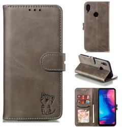 Embossing Happy Cat Leather Wallet Case for Xiaomi Mi Redmi Note 7 / Note 7 Pro - Gray