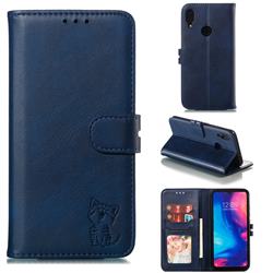 Embossing Happy Cat Leather Wallet Case for Xiaomi Mi Redmi Note 7 / Note 7 Pro - Blue