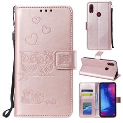 Embossing Owl Couple Flower Leather Wallet Case for Xiaomi Mi Redmi Note 7 / Note 7 Pro - Rose Gold