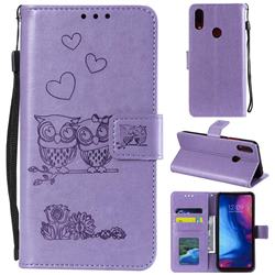 Embossing Owl Couple Flower Leather Wallet Case for Xiaomi Mi Redmi Note 7 / Note 7 Pro - Purple