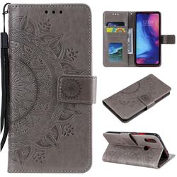 Intricate Embossing Datura Leather Wallet Case for Xiaomi Mi Redmi Note 7 / Note 7 Pro - Gray