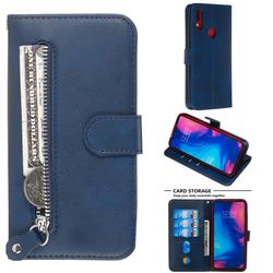 Retro Luxury Zipper Leather Phone Wallet Case for Xiaomi Mi Redmi Note 7 / Note 7 Pro - Blue