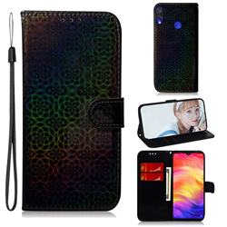 Laser Circle Shining Leather Wallet Phone Case for Xiaomi Mi Redmi Note 7 / Note 7 Pro - Black