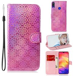 Laser Circle Shining Leather Wallet Phone Case for Xiaomi Mi Redmi Note 7 / Note 7 Pro - Pink