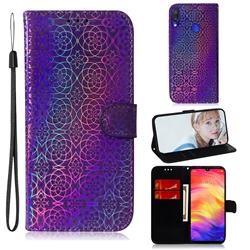 Laser Circle Shining Leather Wallet Phone Case for Xiaomi Mi Redmi Note 7 / Note 7 Pro - Purple
