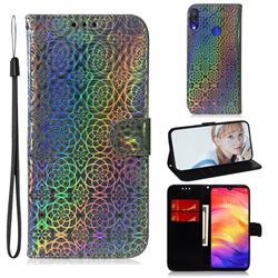 Laser Circle Shining Leather Wallet Phone Case for Xiaomi Mi Redmi Note 7 / Note 7 Pro - Silver