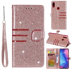 Retro Stitching Glitter Leather Wallet Phone Case for Xiaomi Mi Redmi Note 7 / Note 7 Pro - Rose Gold