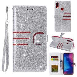 Retro Stitching Glitter Leather Wallet Phone Case for Xiaomi Mi Redmi Note 7 / Note 7 Pro - Silver