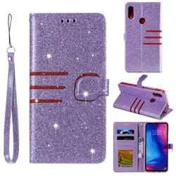Retro Stitching Glitter Leather Wallet Phone Case for Xiaomi Mi Redmi Note 7 / Note 7 Pro - Purple