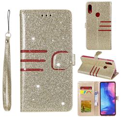 Retro Stitching Glitter Leather Wallet Phone Case for Xiaomi Mi Redmi Note 7 / Note 7 Pro - Golden