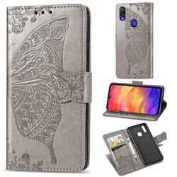 Embossing Mandala Flower Butterfly Leather Wallet Case for Xiaomi Mi Redmi Note 7 / Note 7 Pro - Gray