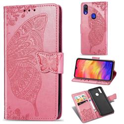 Embossing Mandala Flower Butterfly Leather Wallet Case for Xiaomi Mi Redmi Note 7 / Note 7 Pro - Pink