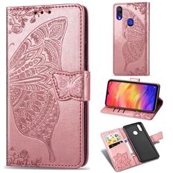 Embossing Mandala Flower Butterfly Leather Wallet Case for Xiaomi Mi Redmi Note 7 / Note 7 Pro - Rose Gold