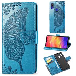 Embossing Mandala Flower Butterfly Leather Wallet Case for Xiaomi Mi Redmi Note 7 / Note 7 Pro - Blue