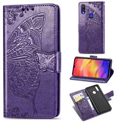 Embossing Mandala Flower Butterfly Leather Wallet Case for Xiaomi Mi Redmi Note 7 / Note 7 Pro - Dark Purple